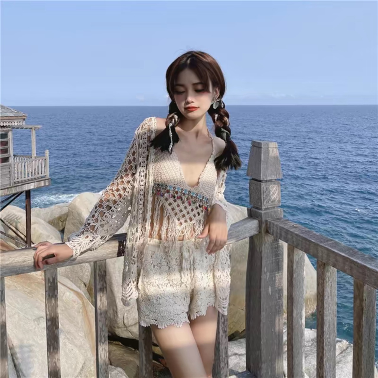 骨格ウェーブ フェミニンデザイン スカート付き セパレート水着