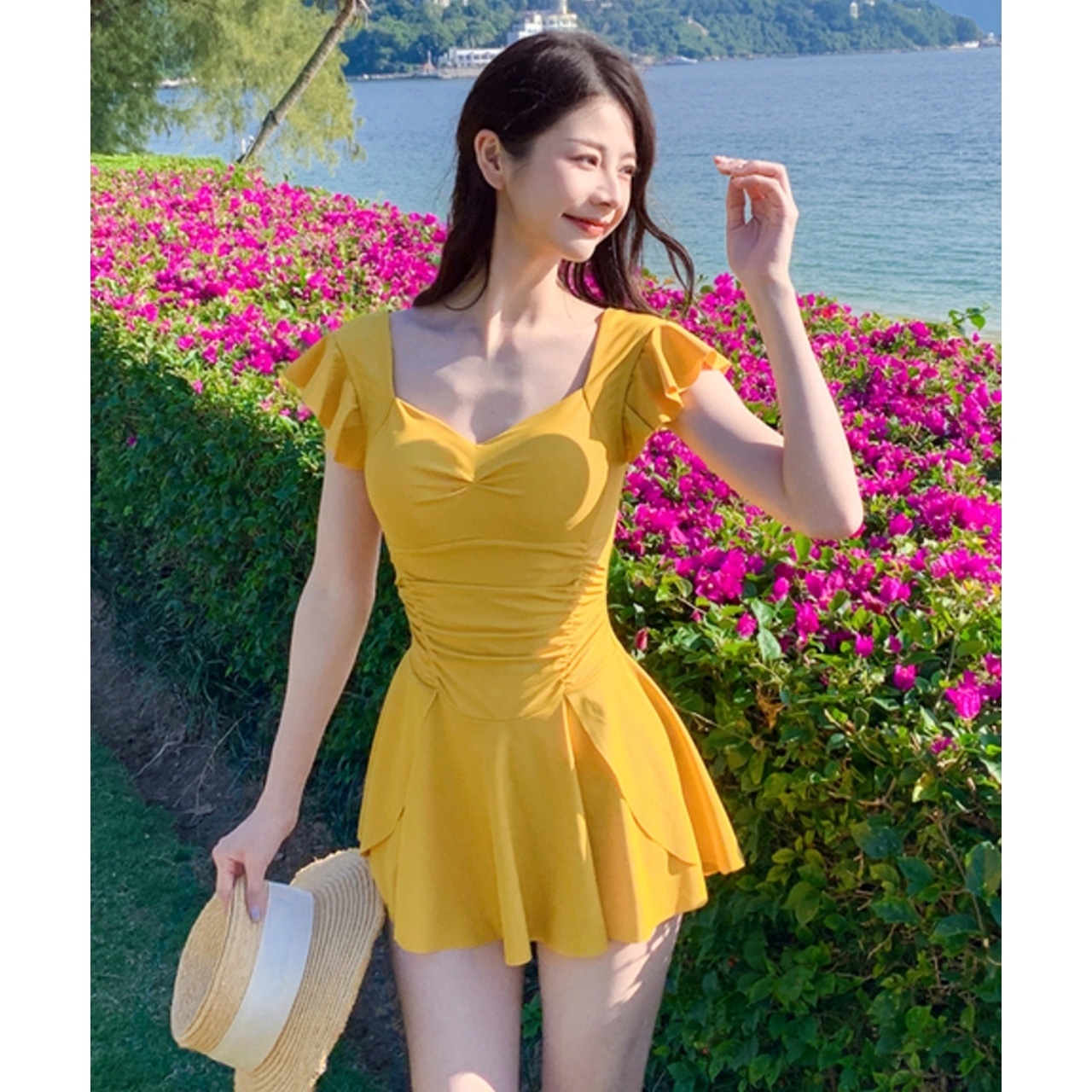 骨格ウェーブ 大きいサイズ 美シルエット ワンピース水着