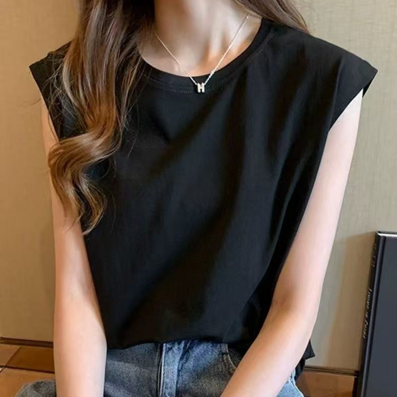 骨格ウェーブフレンチスリーブTシャツトップス