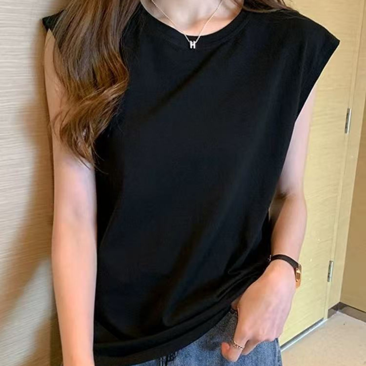 骨格ウェーブフレンチスリーブTシャツトップス