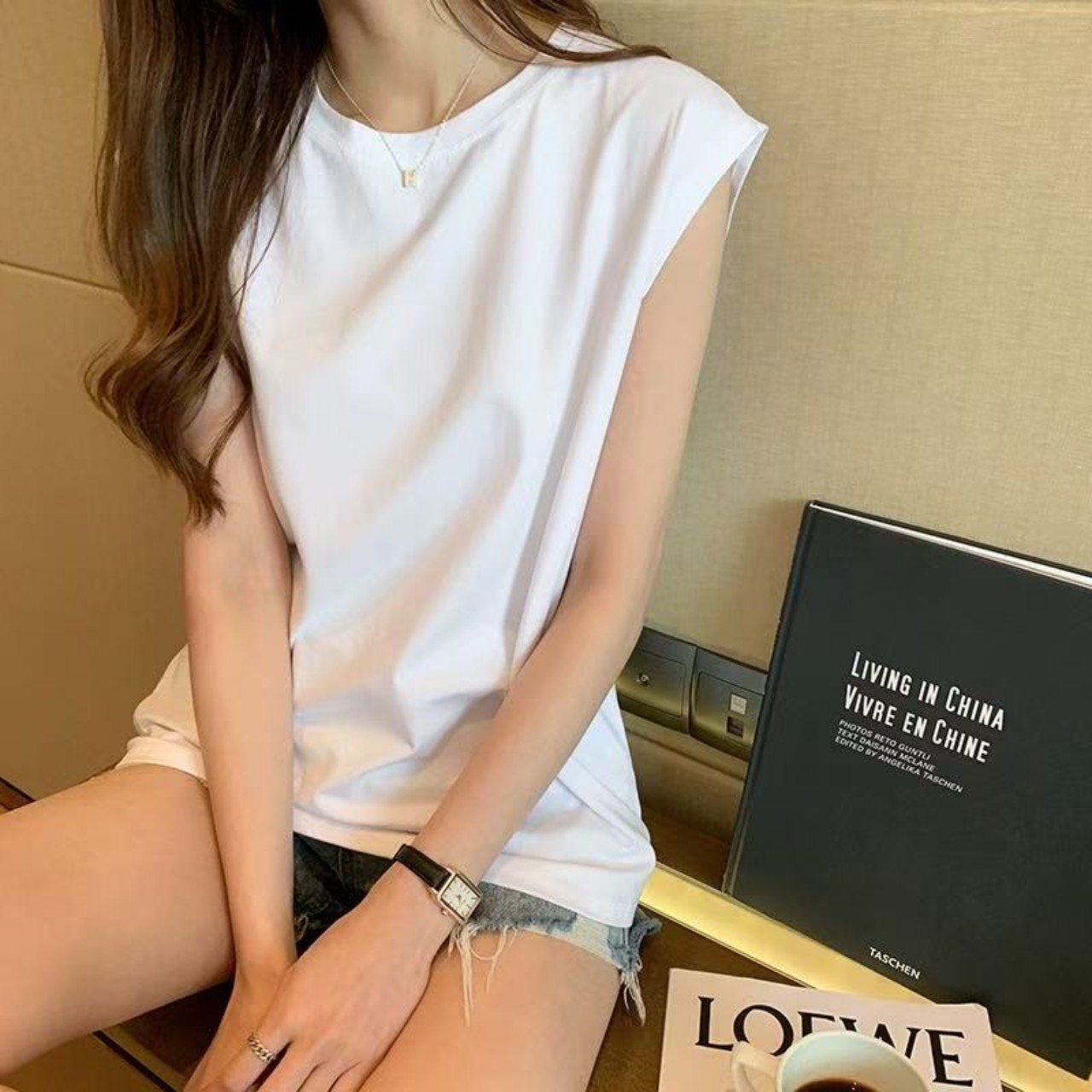 骨格ウェーブフレンチスリーブTシャツトップス