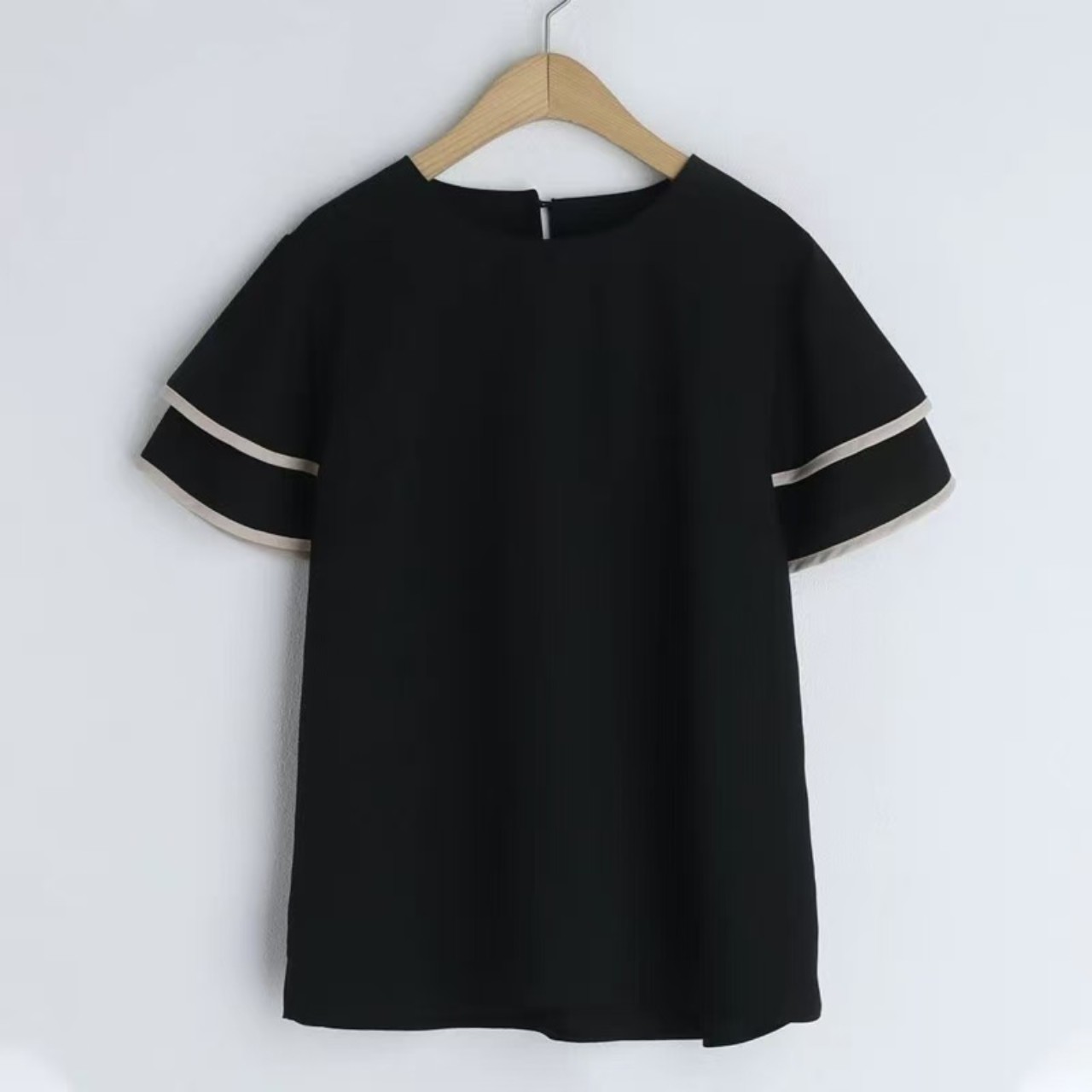 骨格ウェーブ服バイカラーブラウストップス