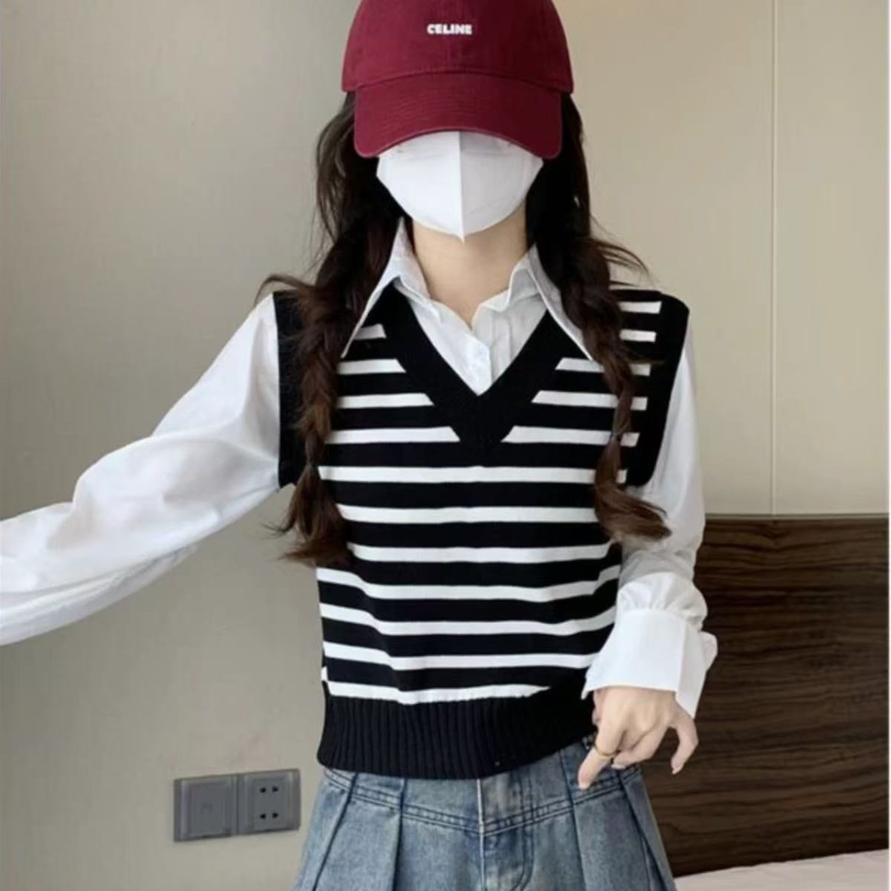 骨格ウェーブツーピースベストトップス