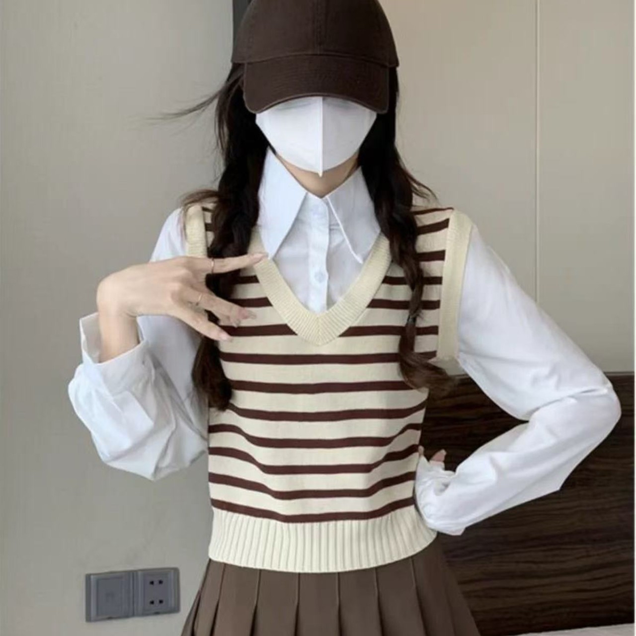 骨格ウェーブツーピースベストトップス