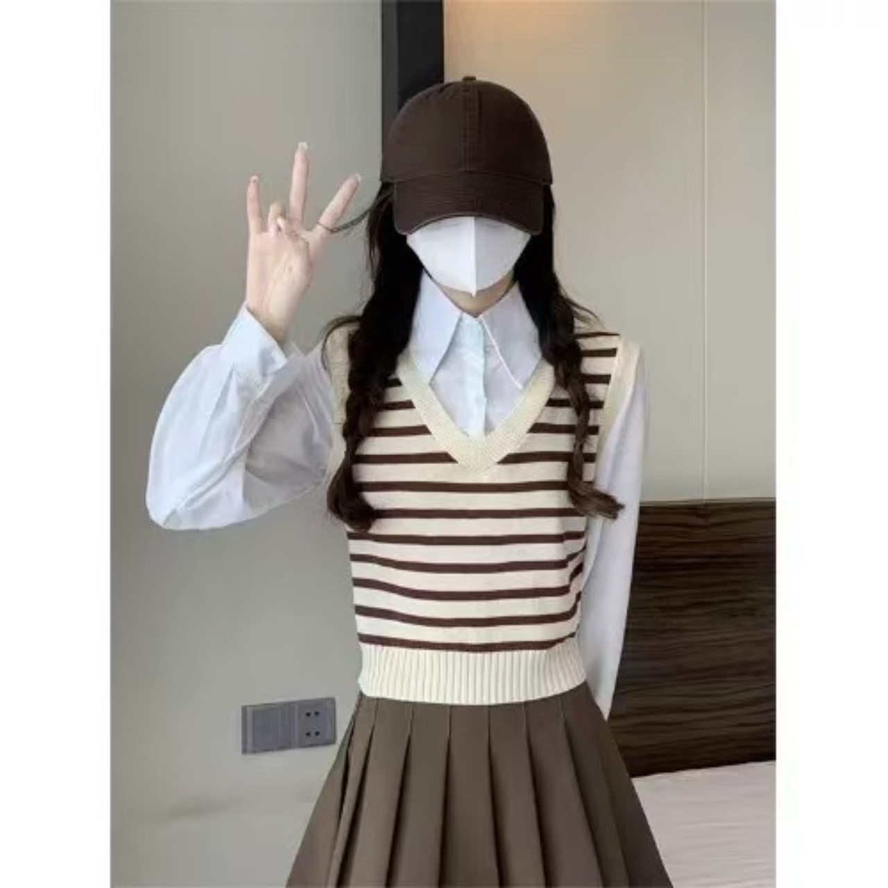 骨格ウェーブツーピースベストトップス