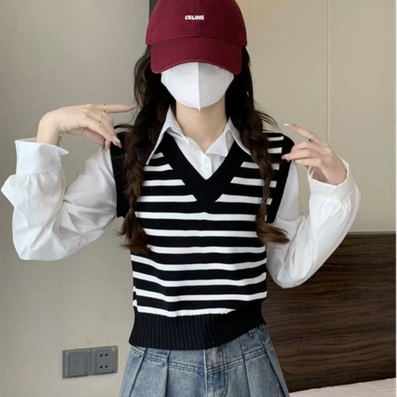 骨格ウェーブツーピースベストトップス