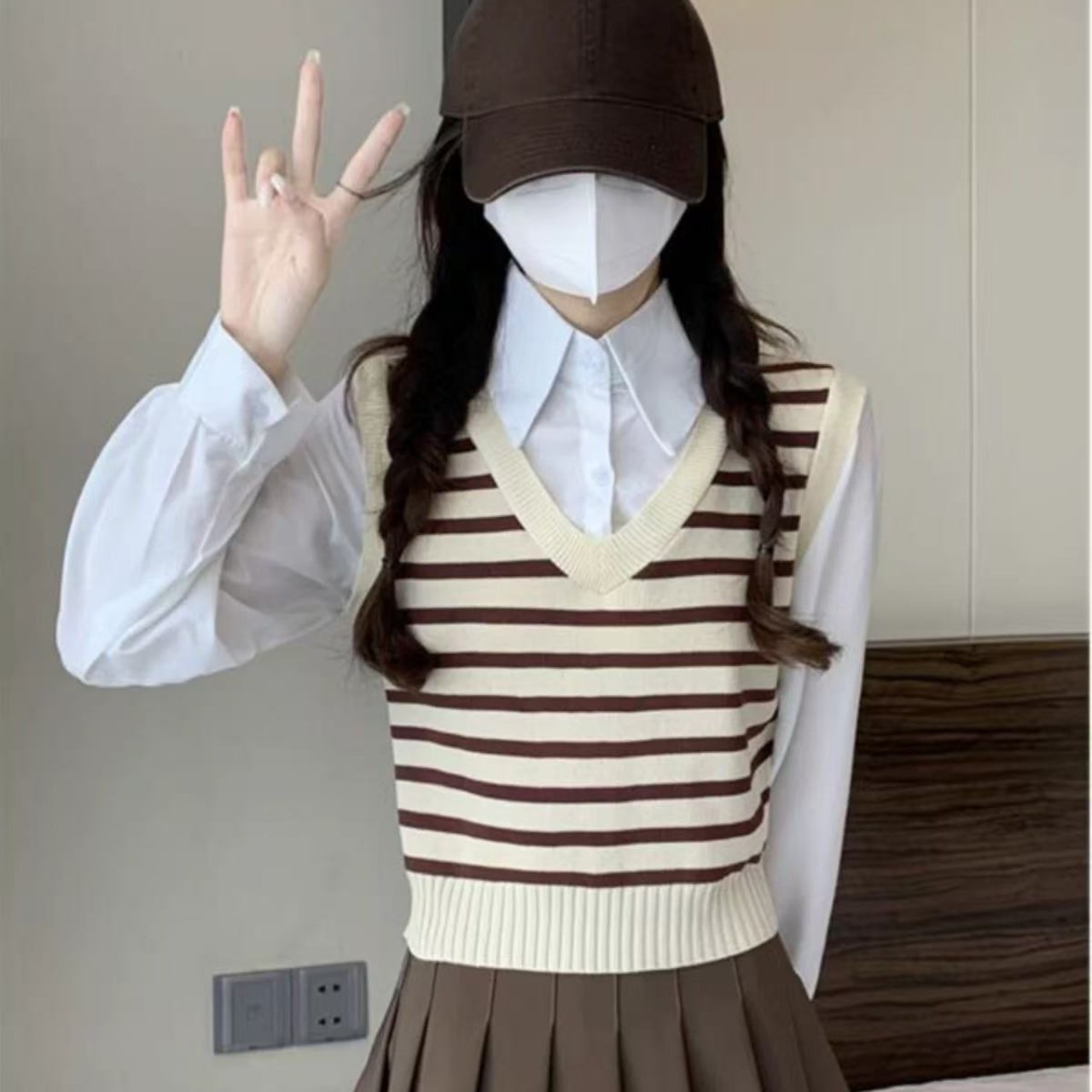 骨格ウェーブツーピースベストトップス