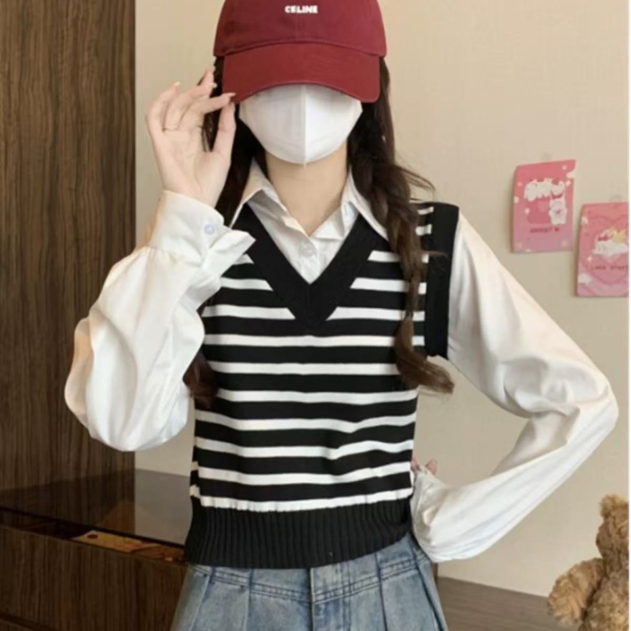 骨格ウェーブツーピースベストトップス