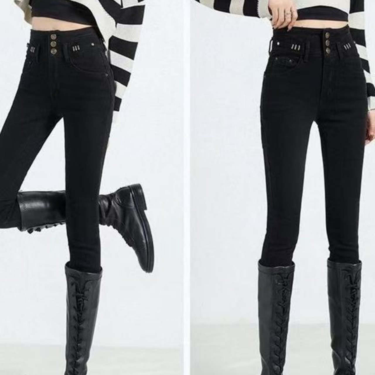 骨格ウェーブ服ハイウエストスキニーパンツ