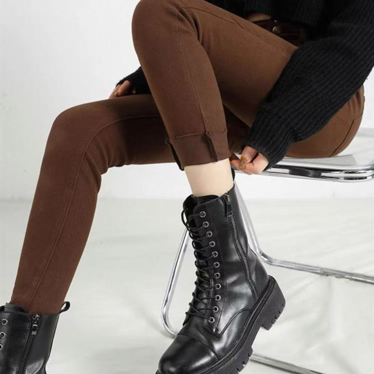 骨格ウェーブ服ハイウエストスキニーパンツ