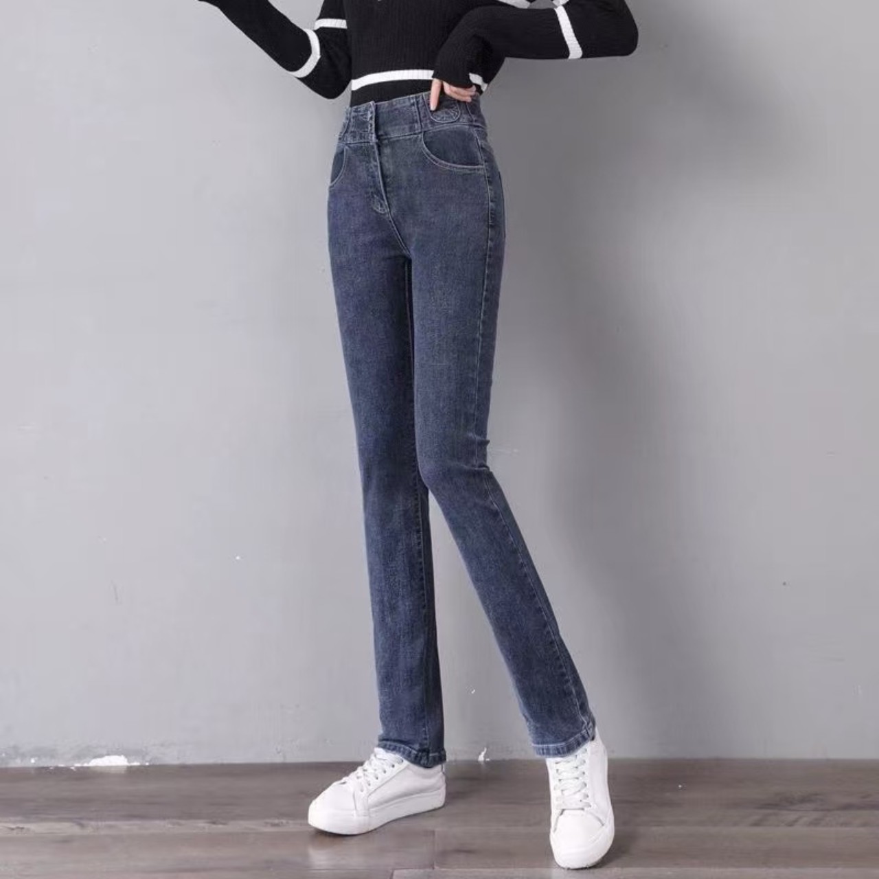 骨格ウェーブ服ハイウエストスキニーパンツ