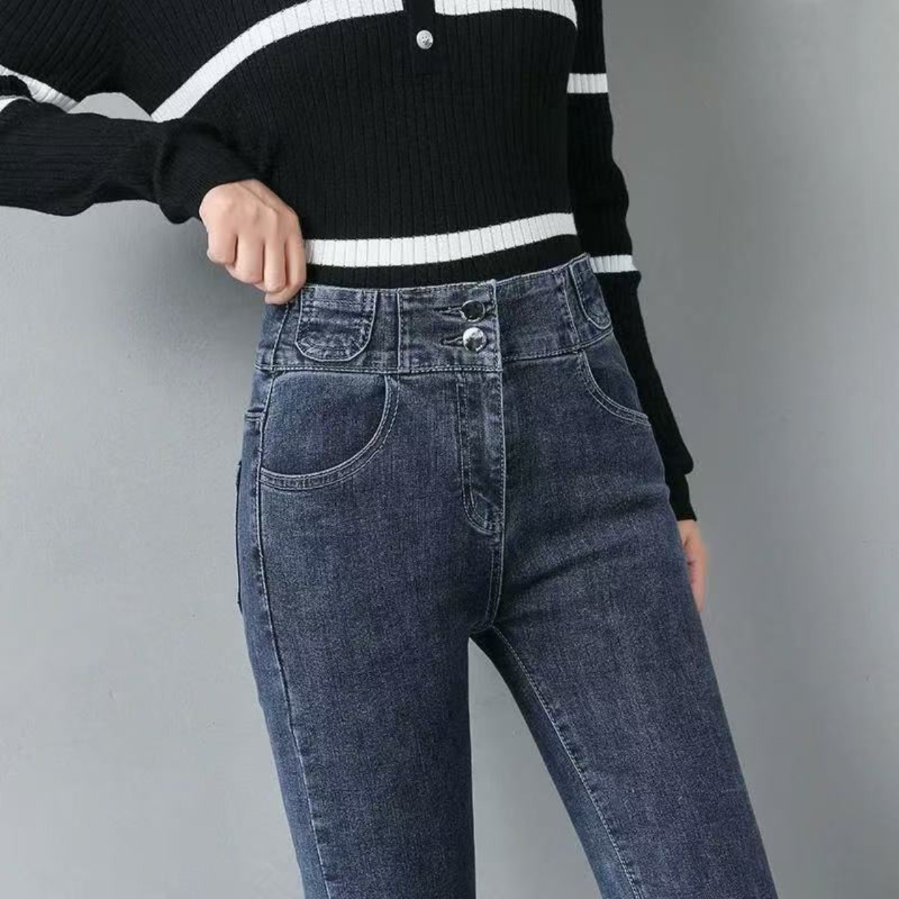 骨格ウェーブ服ハイウエストスキニーパンツ