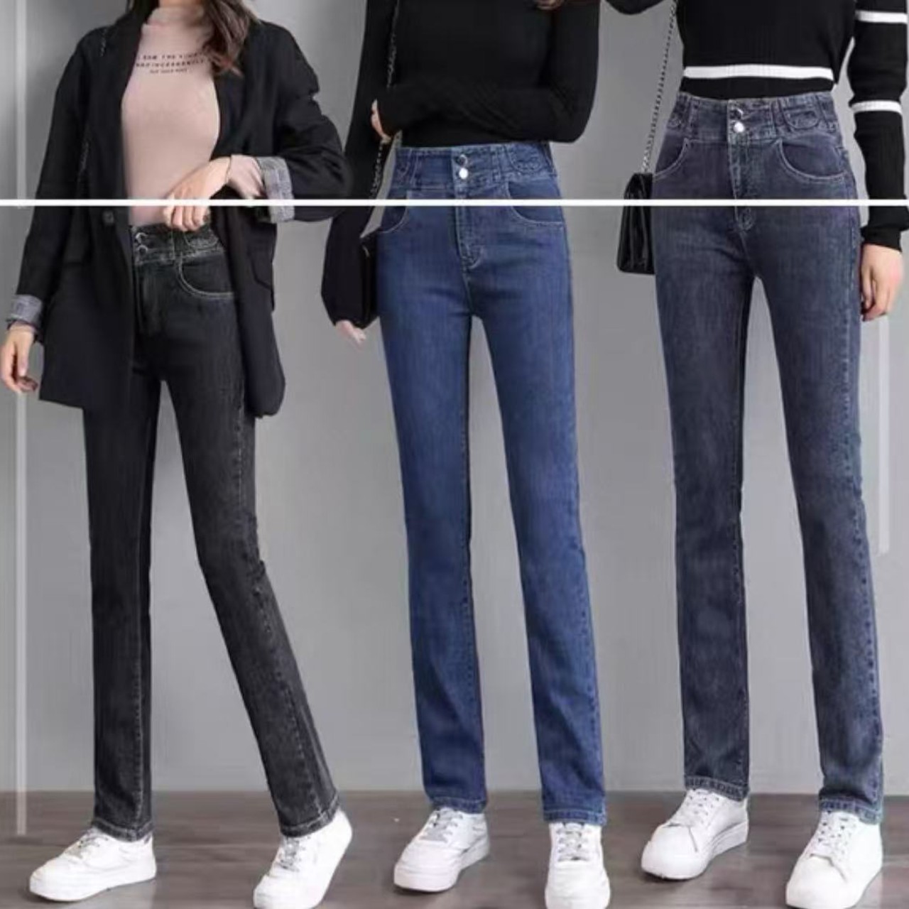 骨格ウェーブ服ハイウエストスキニーパンツ