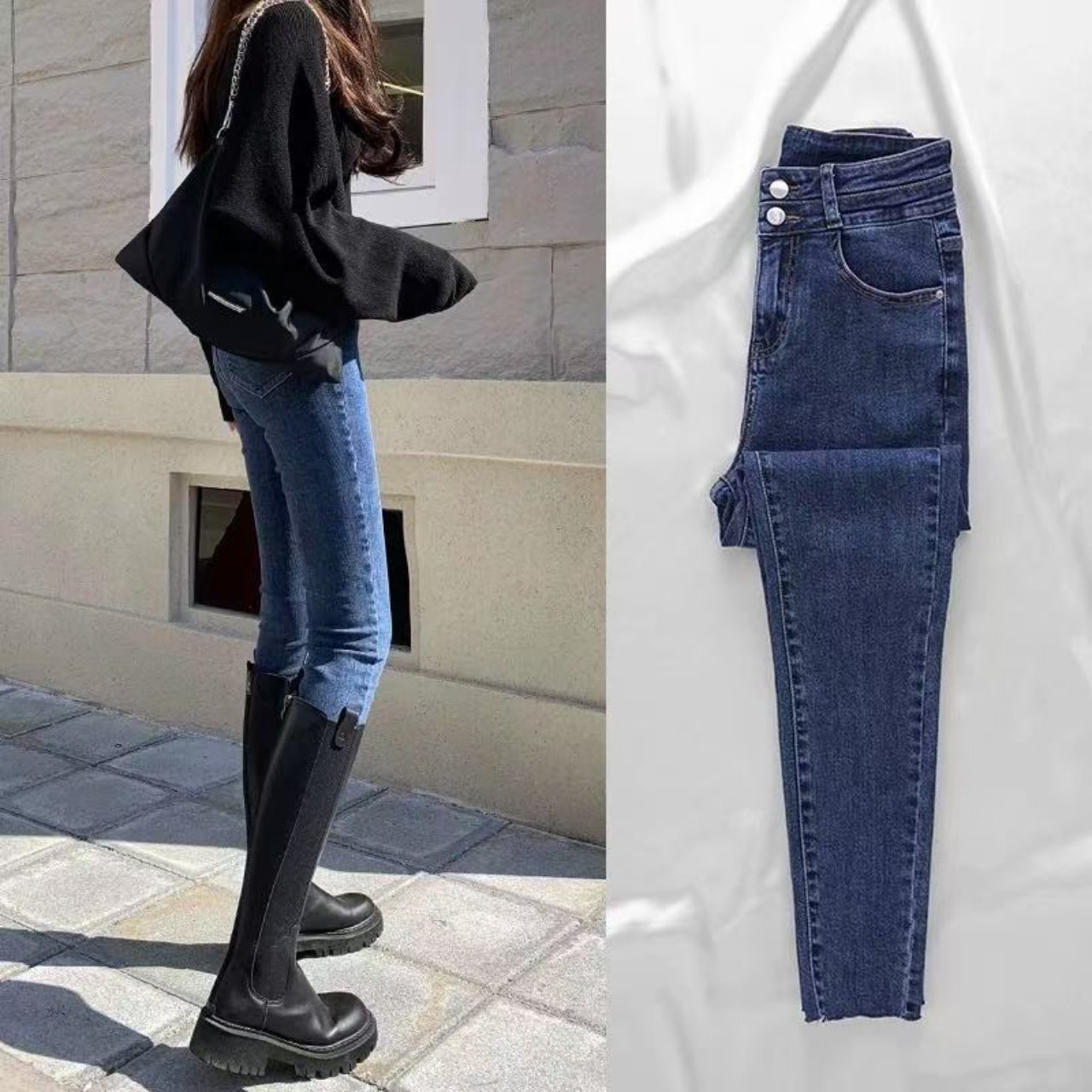 骨格ウェーブ服ハイウエストスキニーパンツ