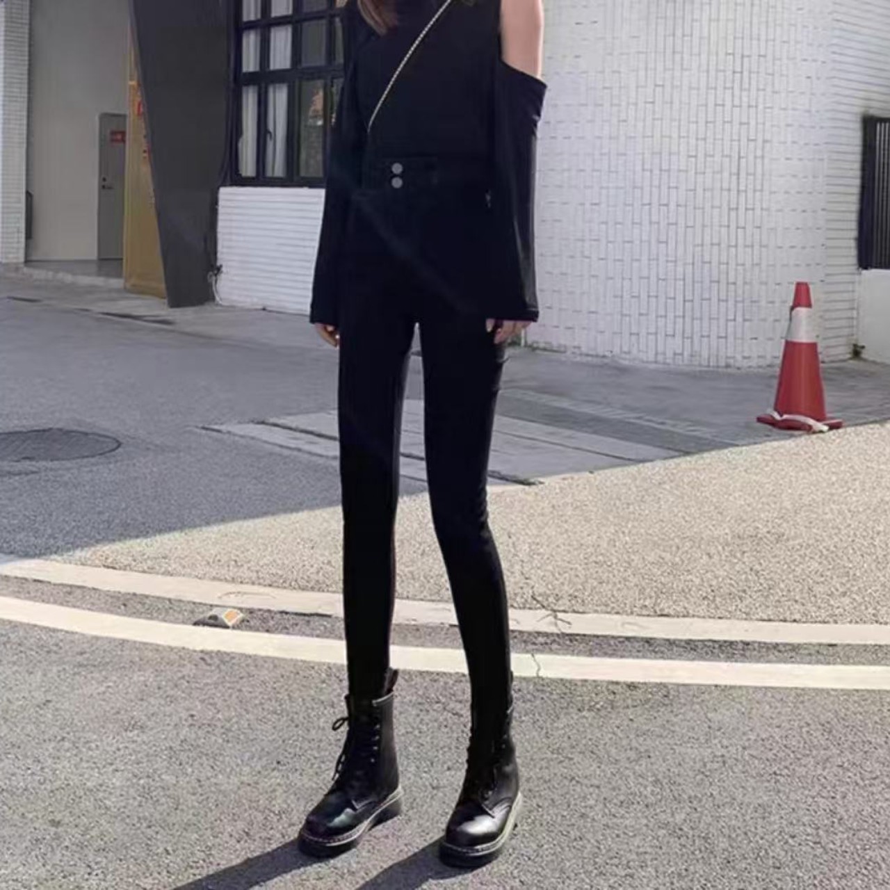 骨格ウェーブ服ハイウエストスキニーパンツ