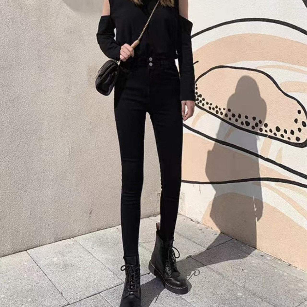 骨格ウェーブ服ハイウエストスキニーパンツ