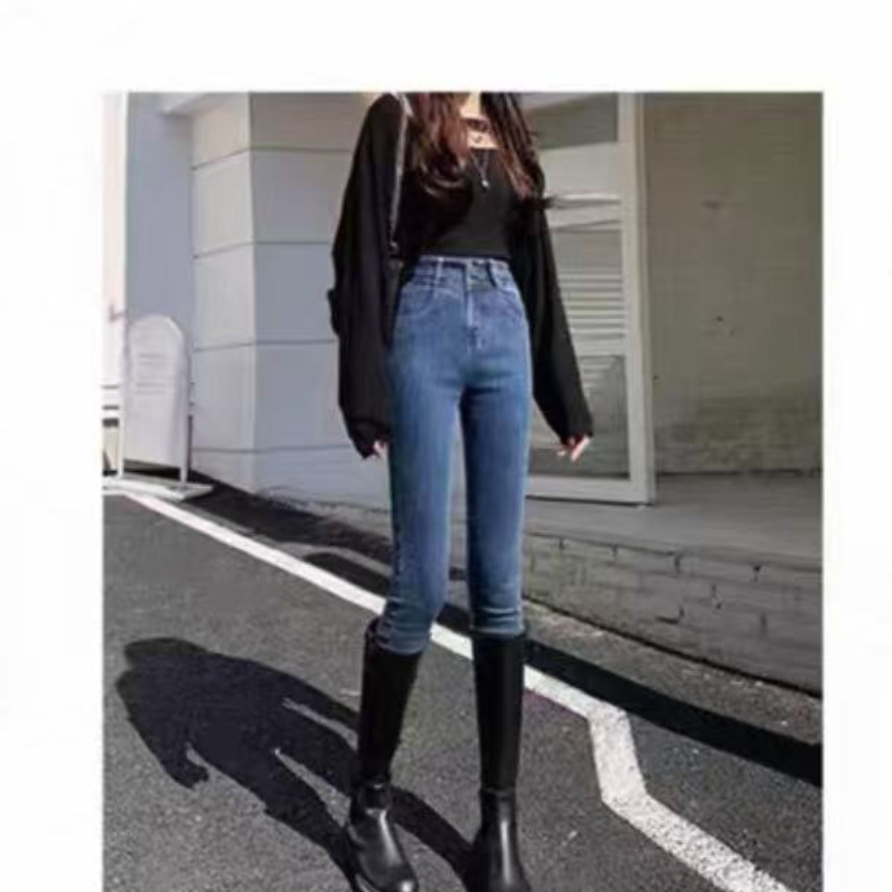 骨格ウェーブ服ハイウエストスキニーパンツ