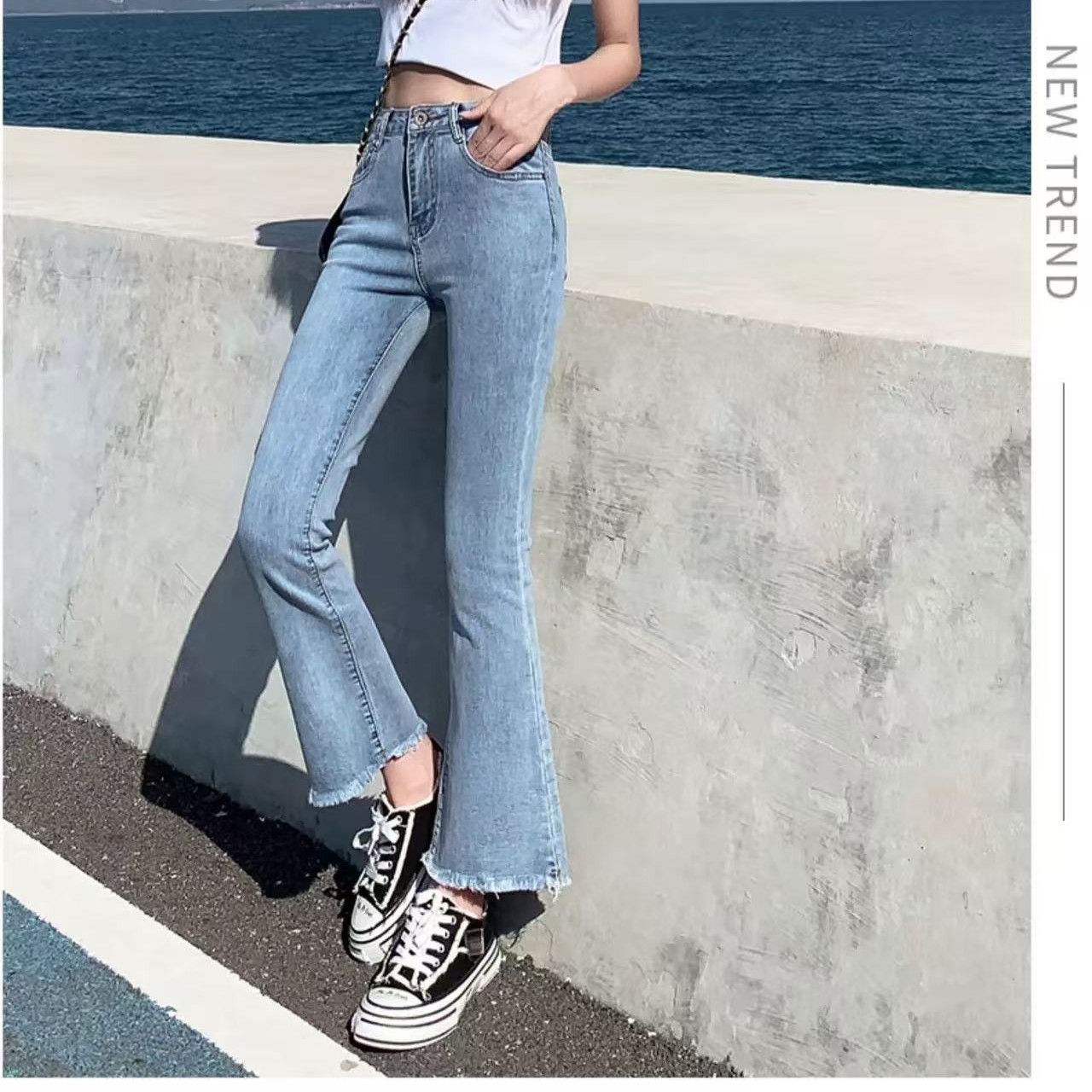 骨格ウェーブ服ハイウエストレトロフレアパンツ