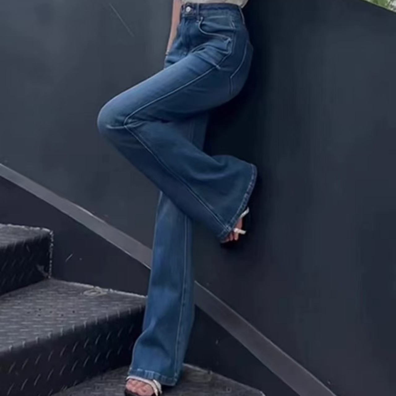 骨格ウェーブ服ハイウエスト上品なフレアパンツ