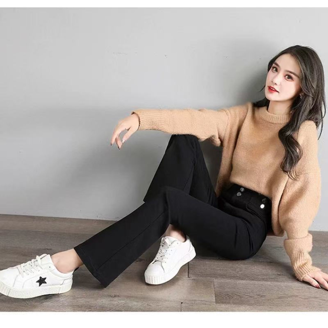 骨格ウェーブ服ハイウエスト定番フレアパンツ