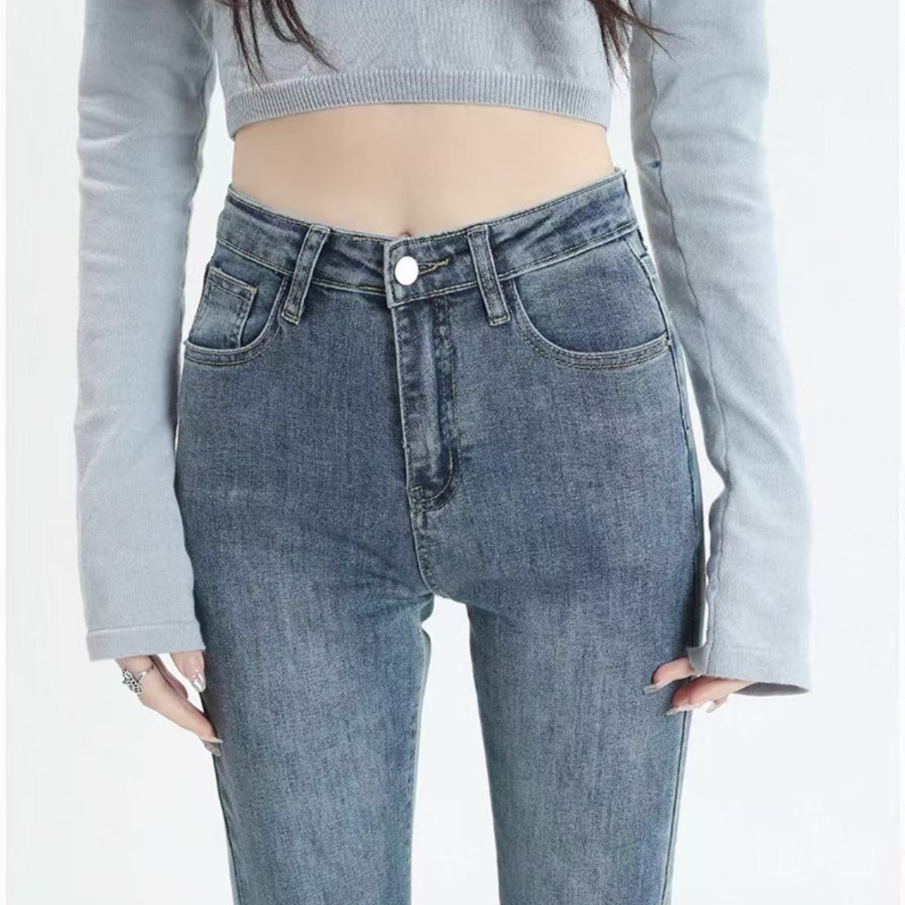 骨格ウェーブハイウエストフレアデニムパンツ