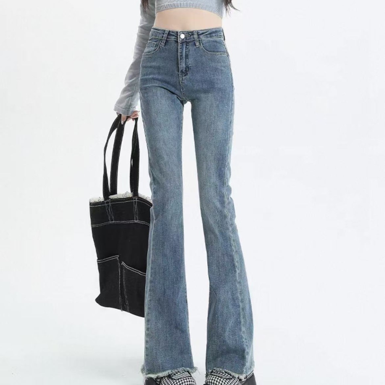 骨格ウェーブハイウエストフレアデニムパンツ