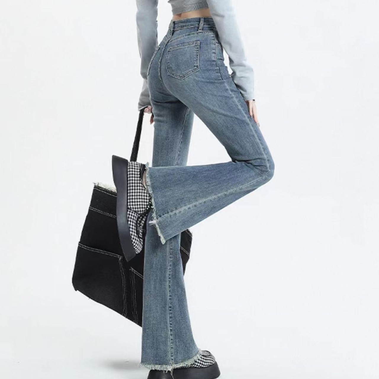 骨格ウェーブハイウエストフレアデニムパンツ