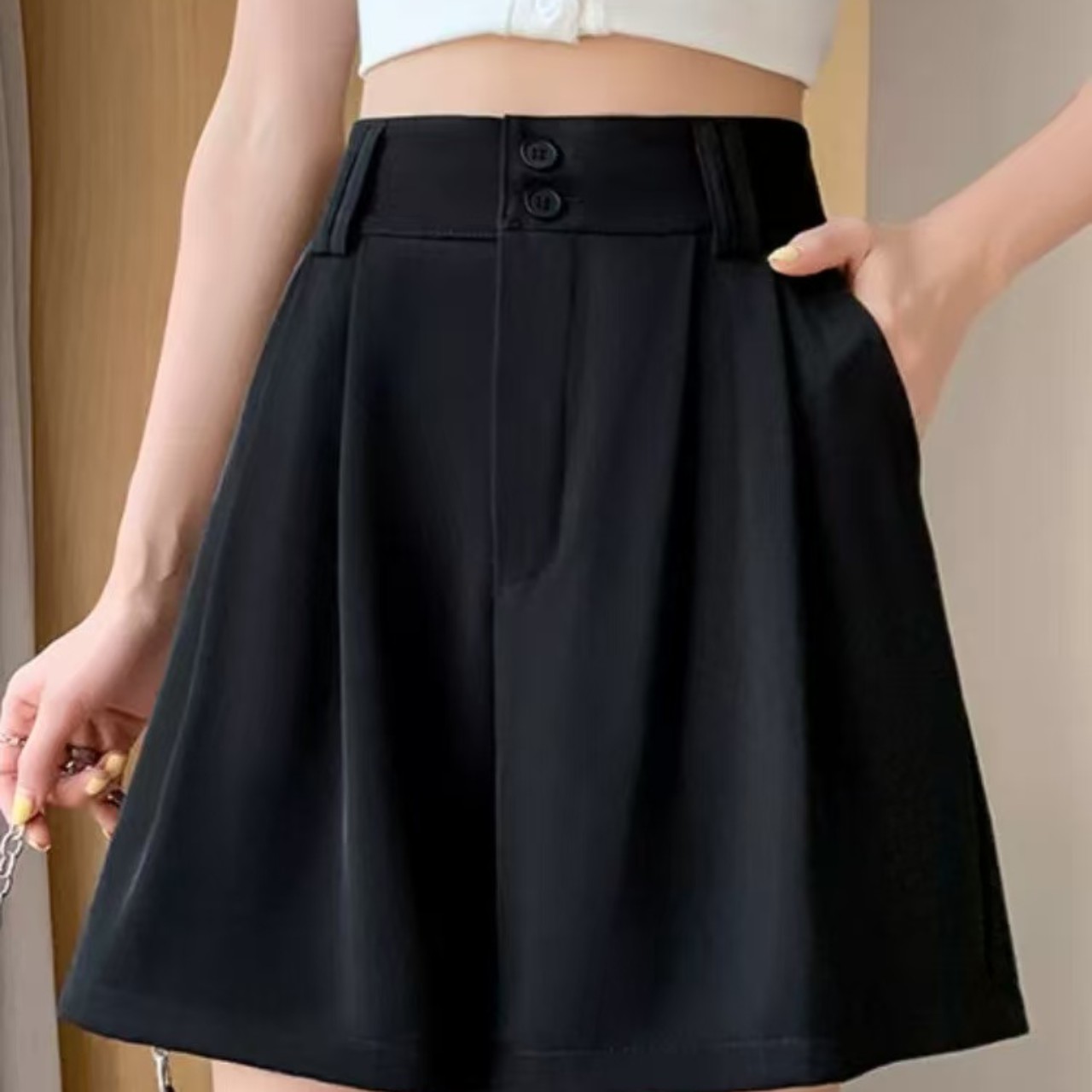 骨格ウェーブ服ハイウエストショートパンツ