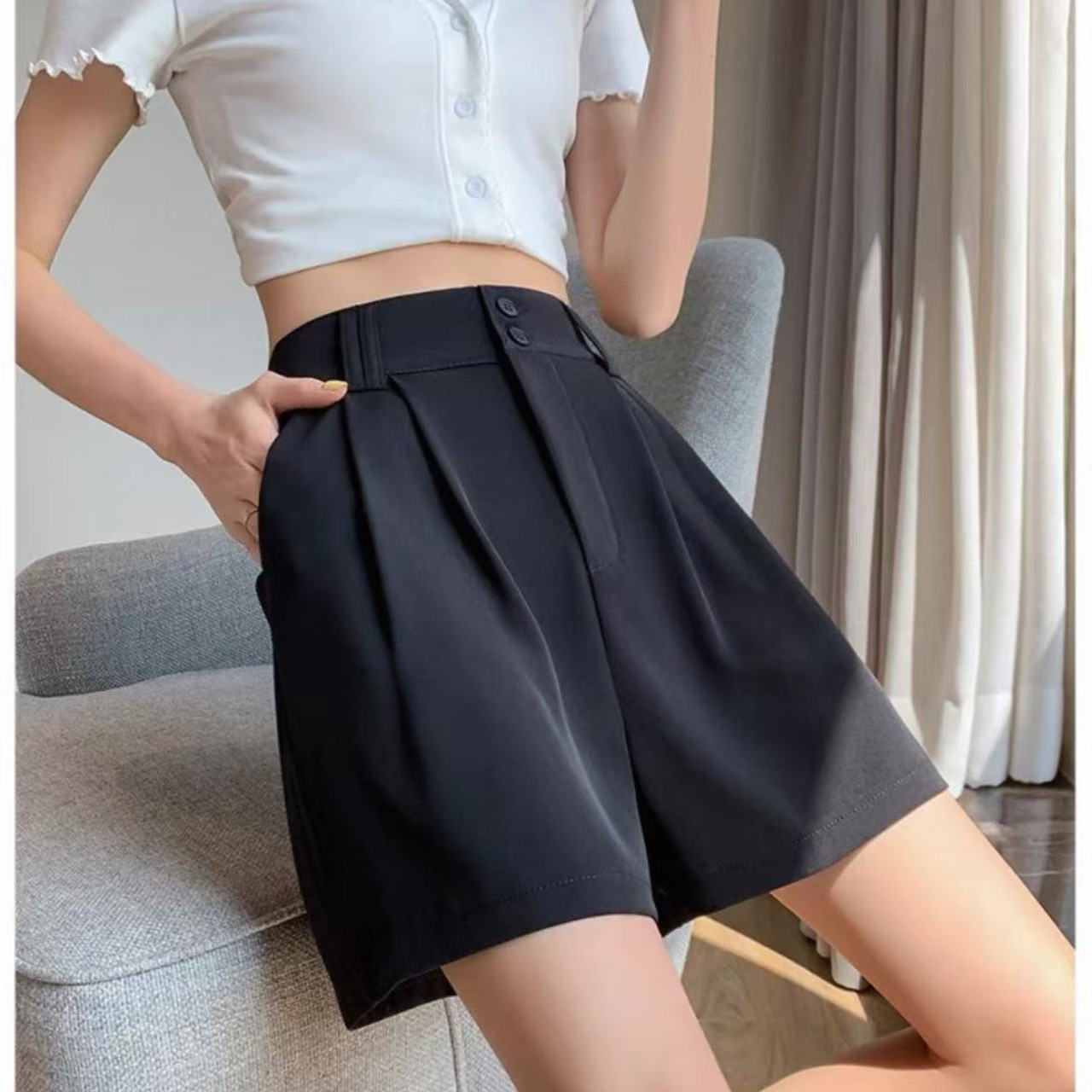 骨格ウェーブ服ハイウエストショートパンツ