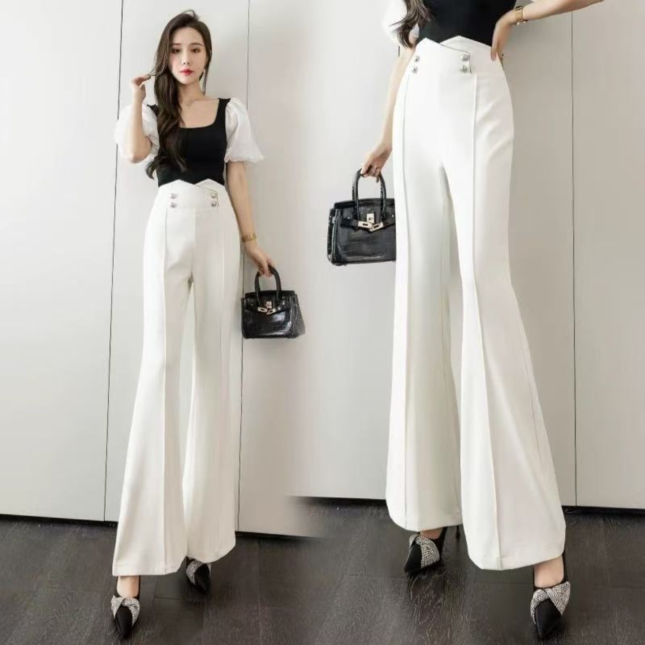 骨格ウェーブ服ハイウエストマリンフレアパンツ