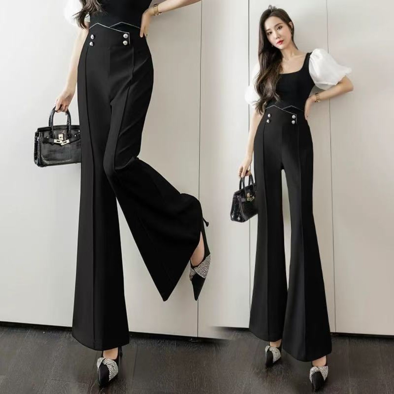 骨格ウェーブ服ハイウエストマリンフレアパンツ