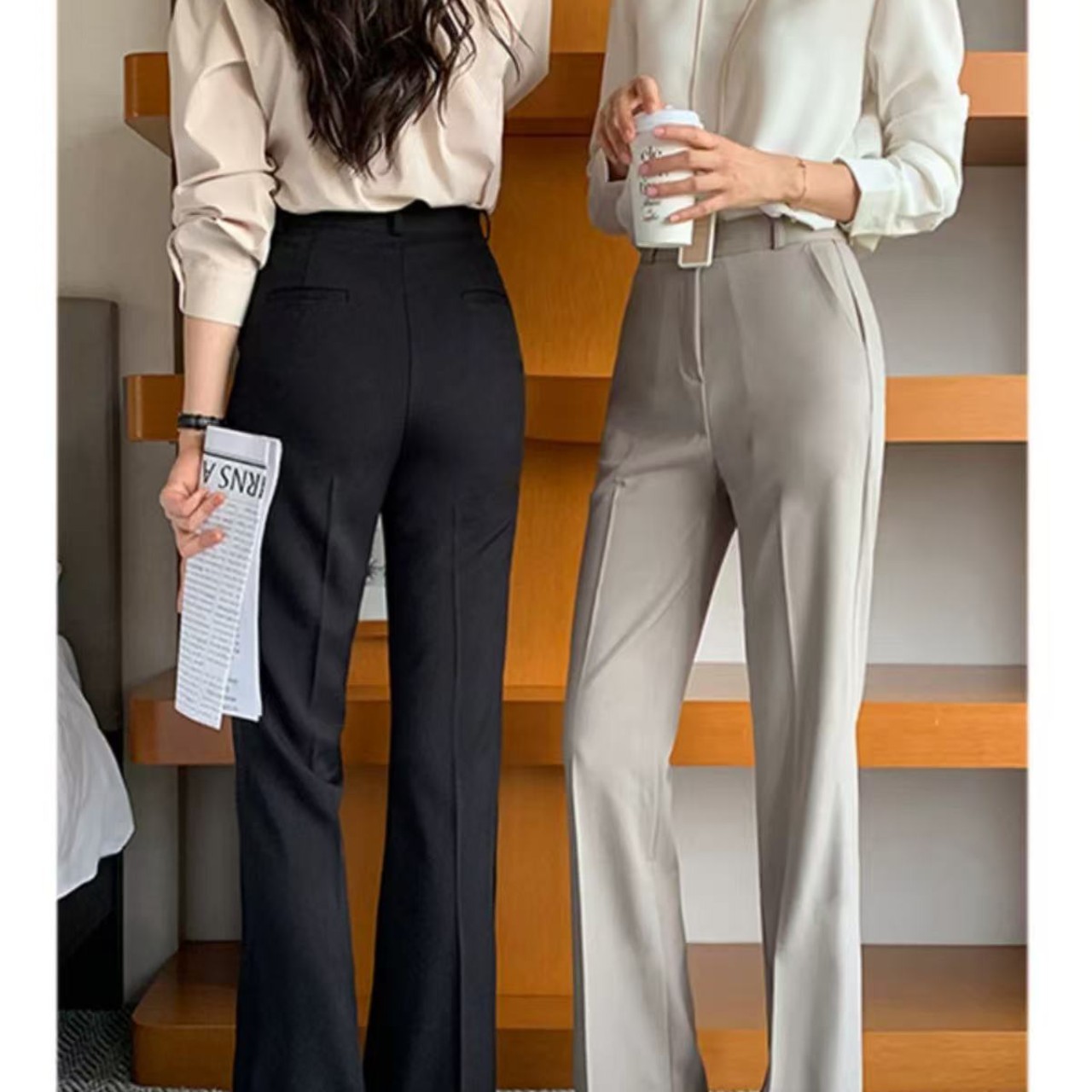 骨格ウェーブ服ハイウエストフレアパンツ