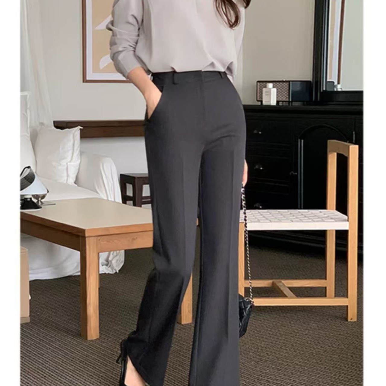 骨格ウェーブ服ハイウエストフレアパンツ