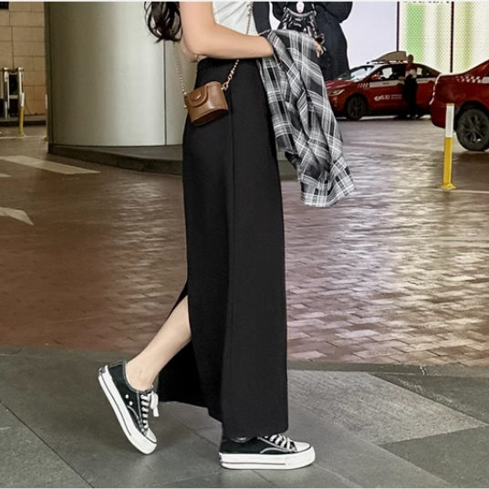 骨格ウェーブ ナロースカートスリット タイトスカートロング丈 レディース 着回し