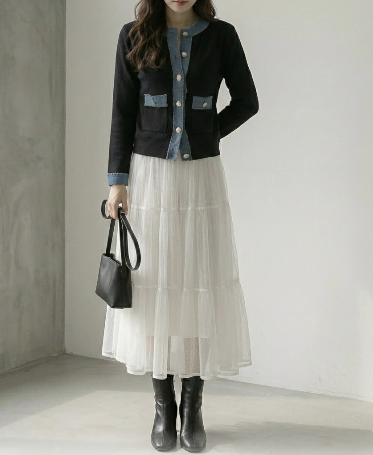 ジャケット×チュールスカート