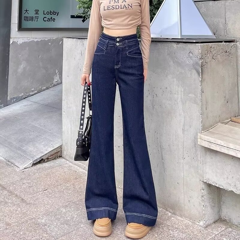 骨格ウェーブ フロントステッチ 美脚ワイドジーンズ