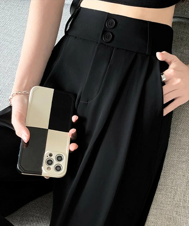 骨格ウェーブ ハイウエスト 万能ストレートスラックスパンツ
