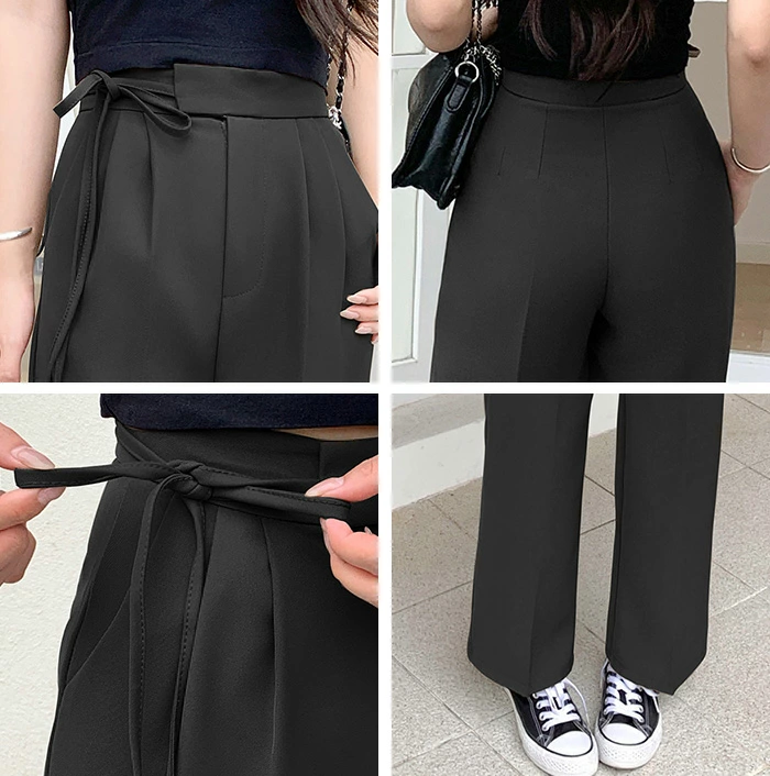 骨格ウェーブ リボンウエスト とろみワイドパンツ