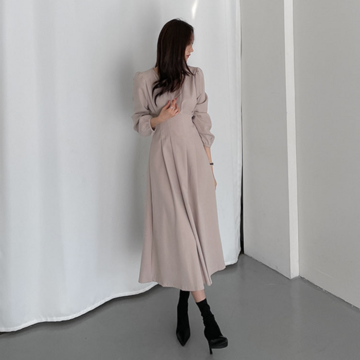 骨格ウェーブ ウエストタックロングワンピース