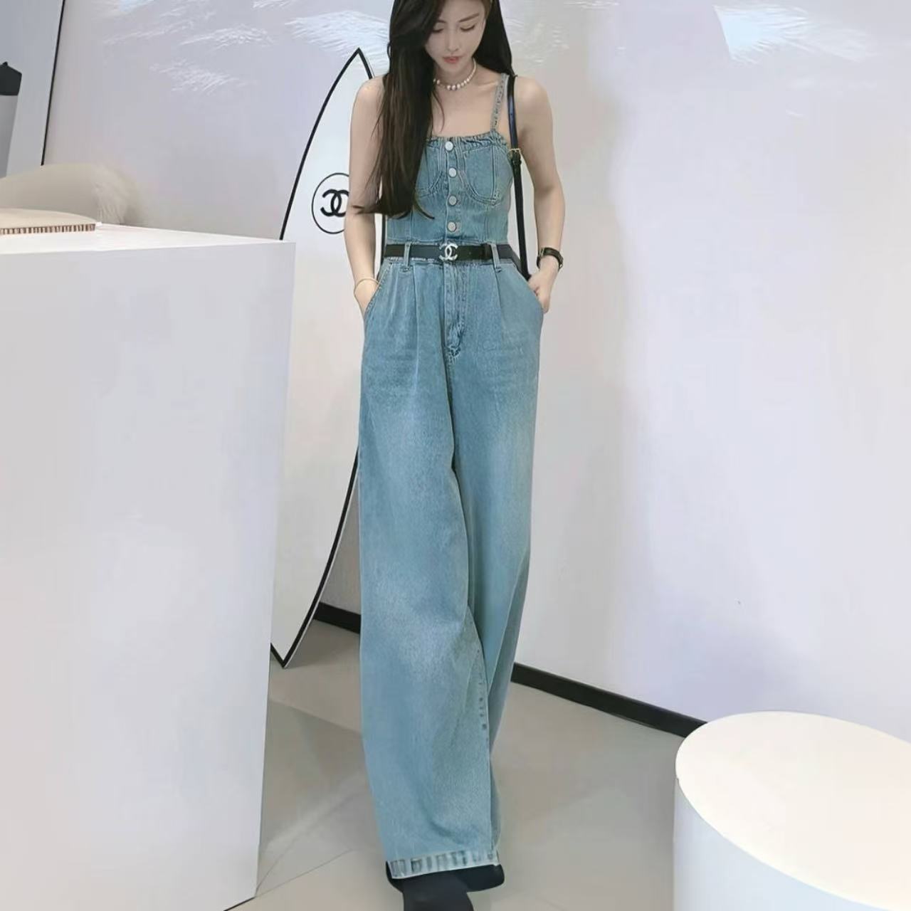 骨格レトロ×セクシー キャミソール デニムオールインワン レディース