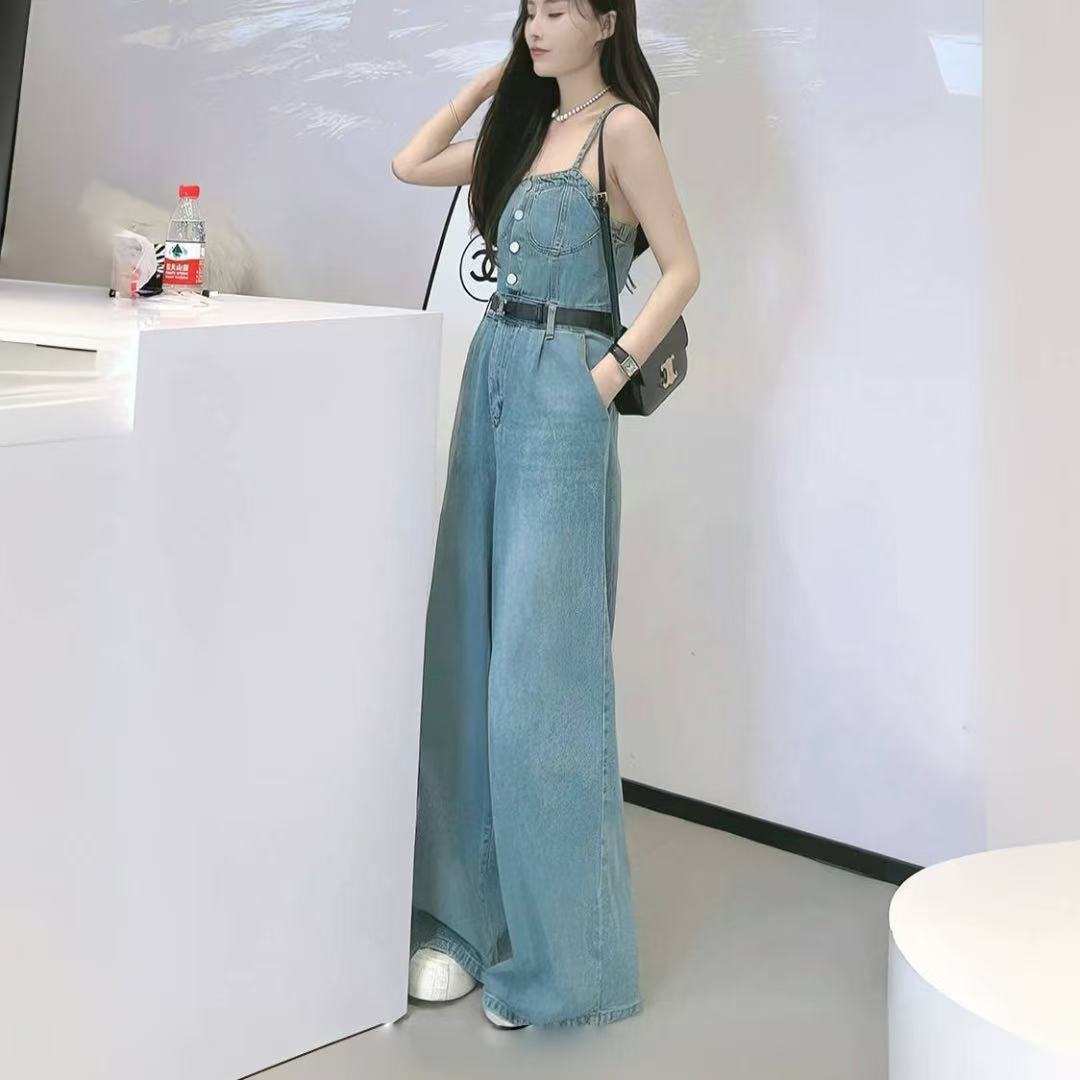 骨格レトロ×セクシー キャミソール デニムオールインワン レディース