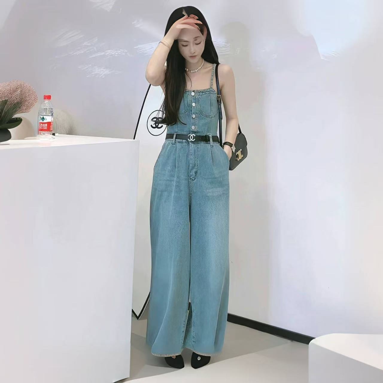 骨格レトロ×セクシー キャミソール デニムオールインワン レディース