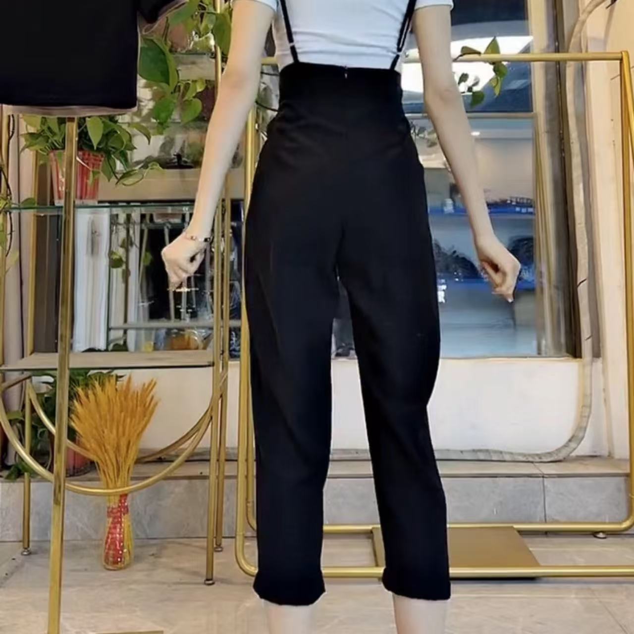 シングルボタン×スタイルアップ効果 オーバーオール