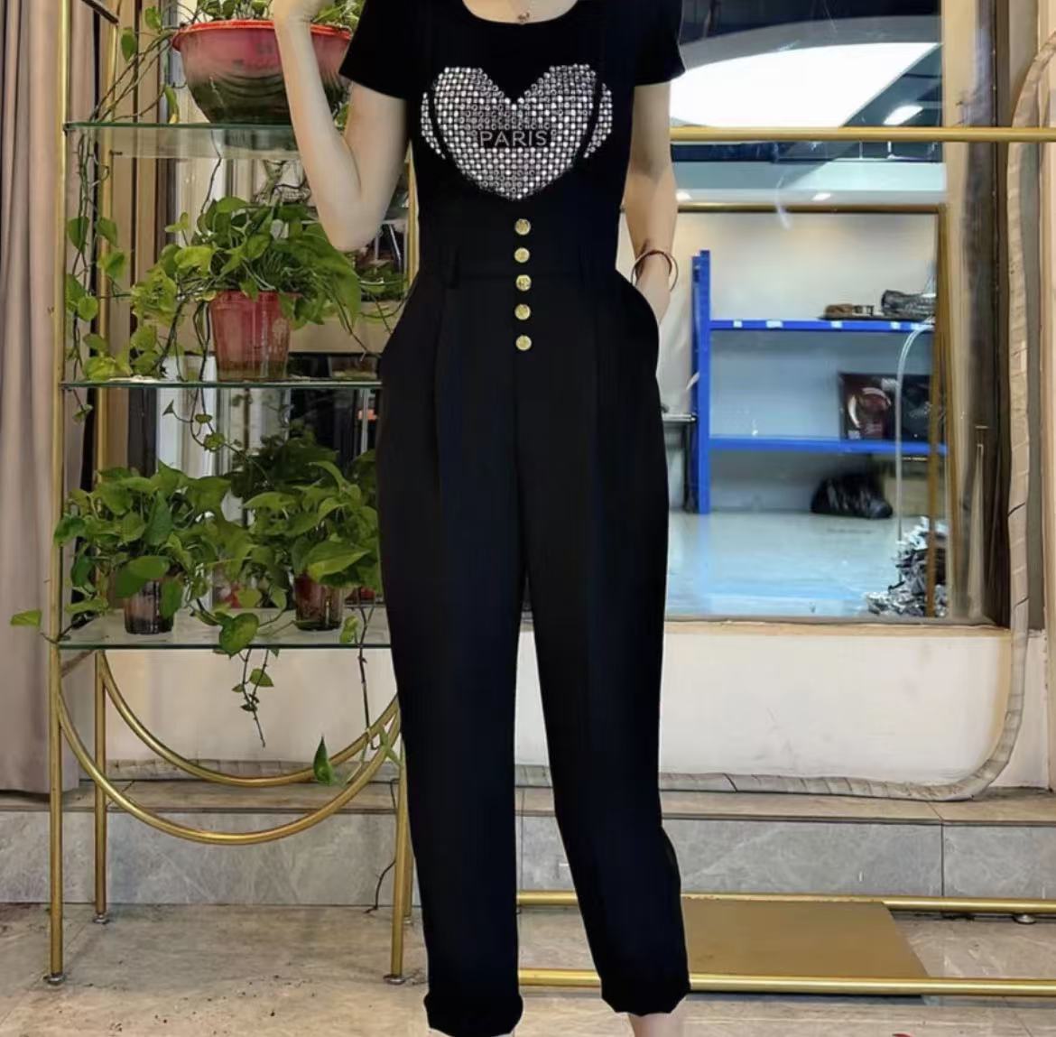 シングルボタン×スタイルアップ効果 オーバーオール