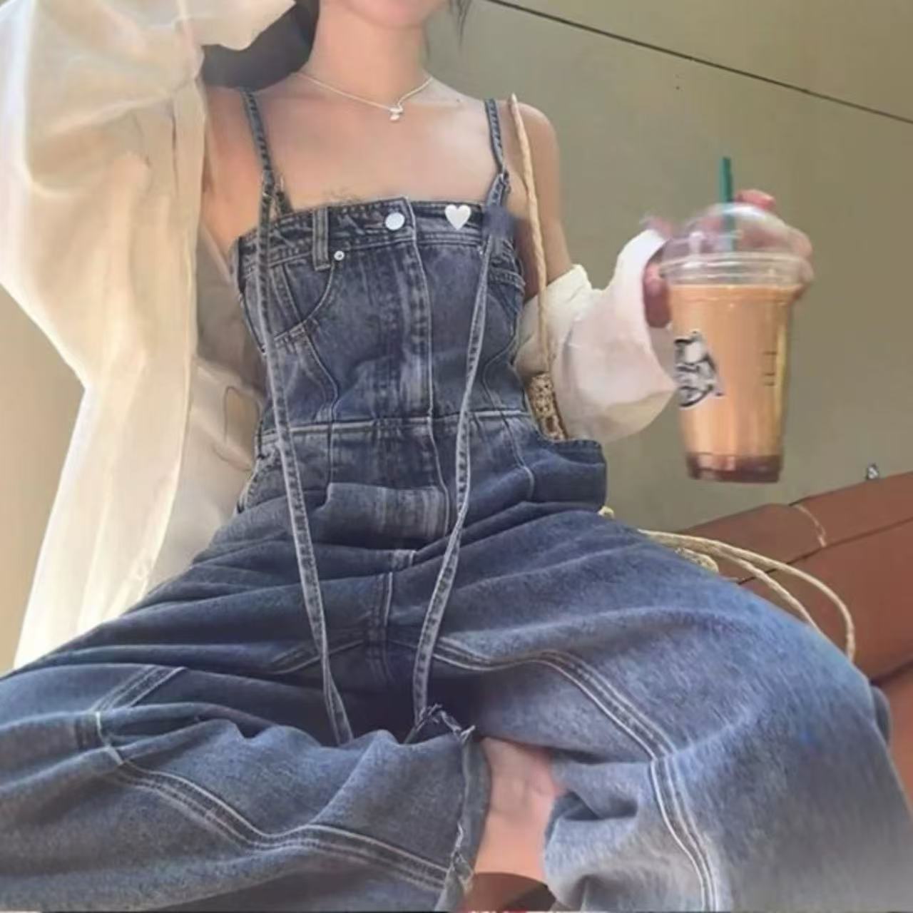 骨格ハイウエスト×ワイドストレート オールインワン レディース