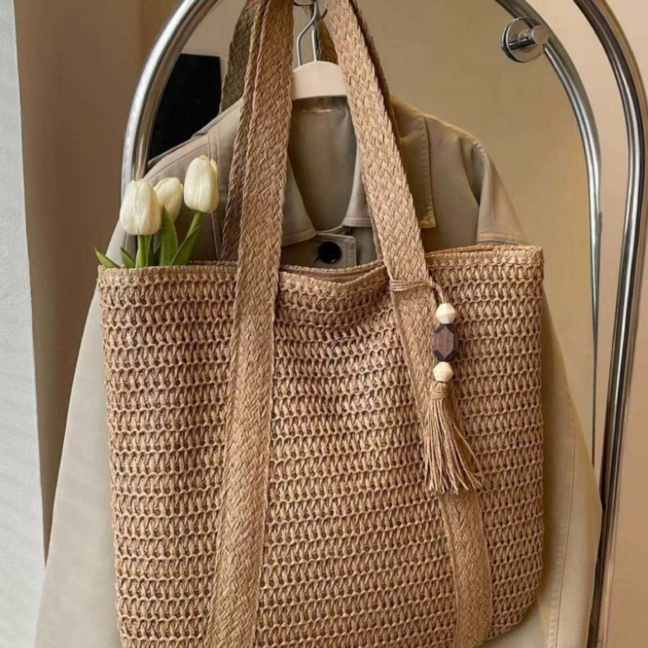 骨格ウェーブ フランス製ストロートートバッグ