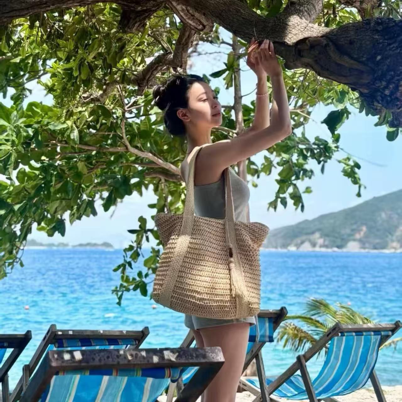 骨格ウェーブ フランス製ストロートートバッグ