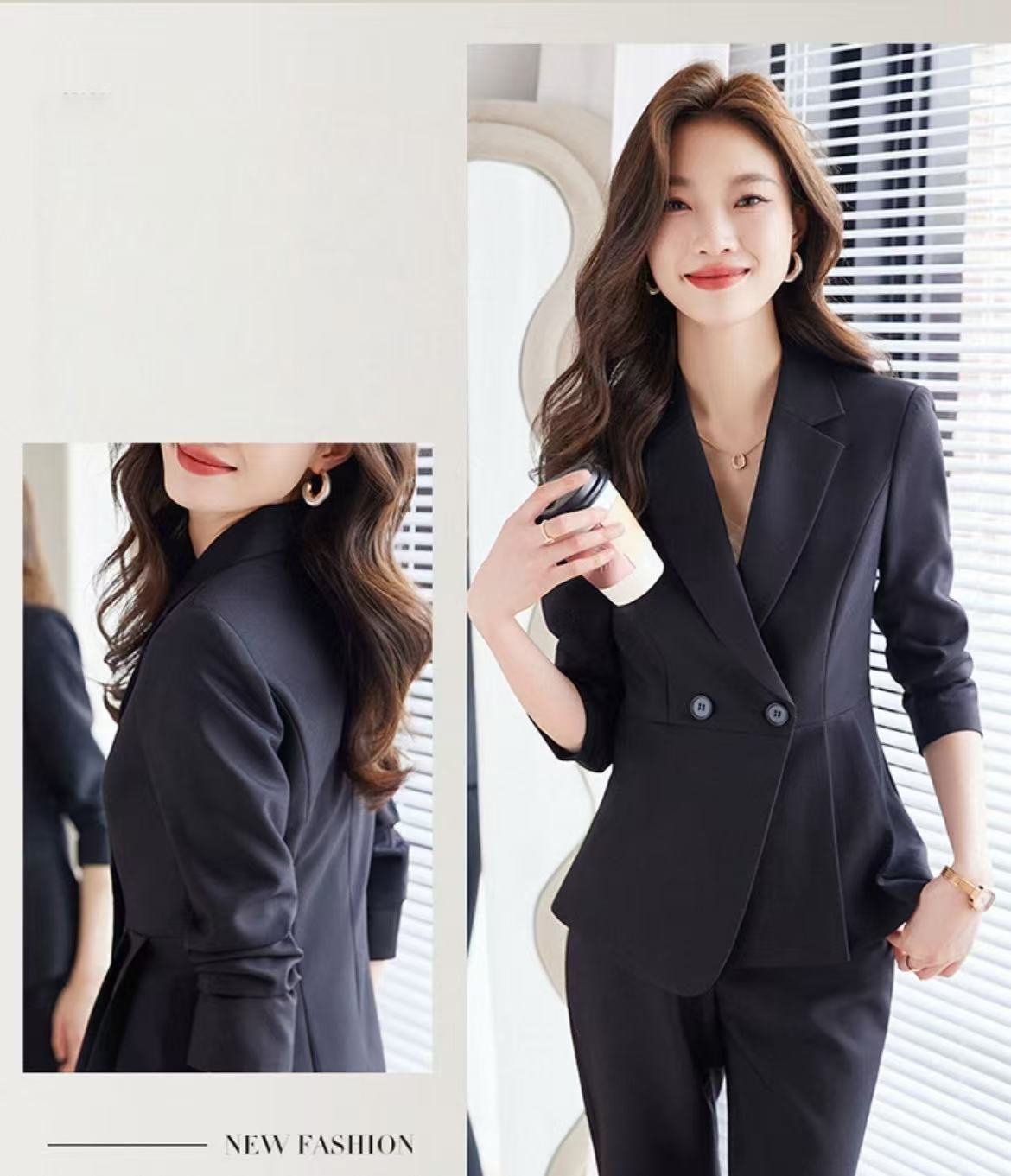 骨格ウェーブ ペプラムジャケットパンツスーツ