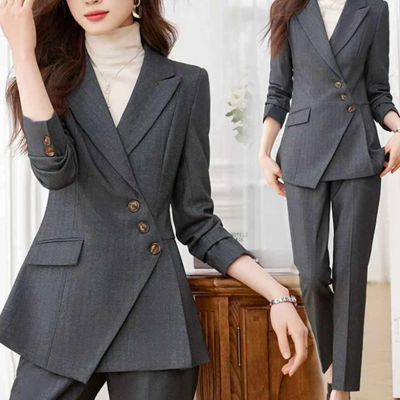 骨格ウェーブデザインジャケットパンツスーツ