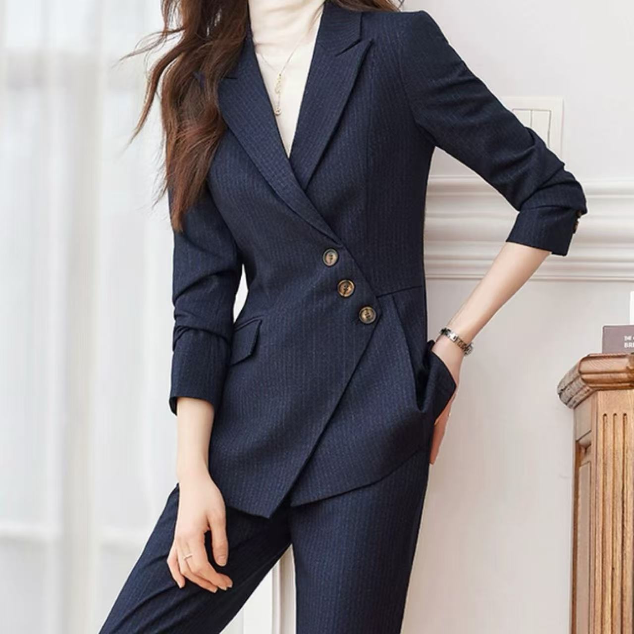 骨格ウェーブデザインジャケットパンツスーツ